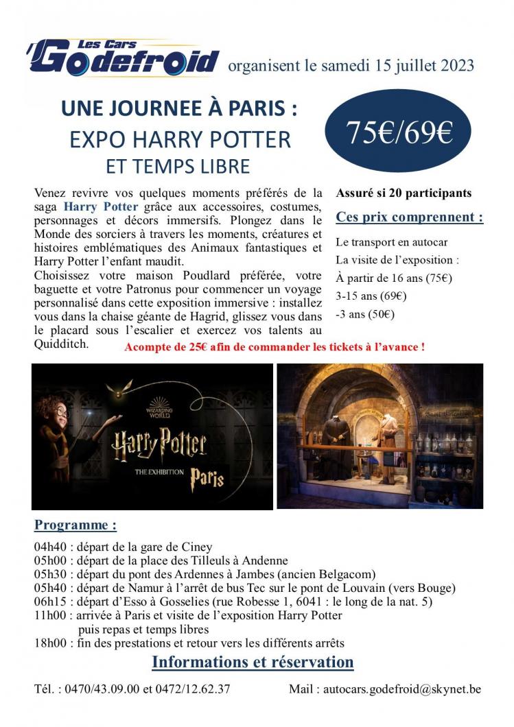 Affiche expo harry potter 15 juillet 2023