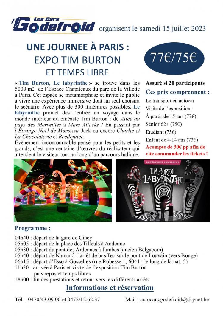 Affiche expo tim burton 15 juillet 2023