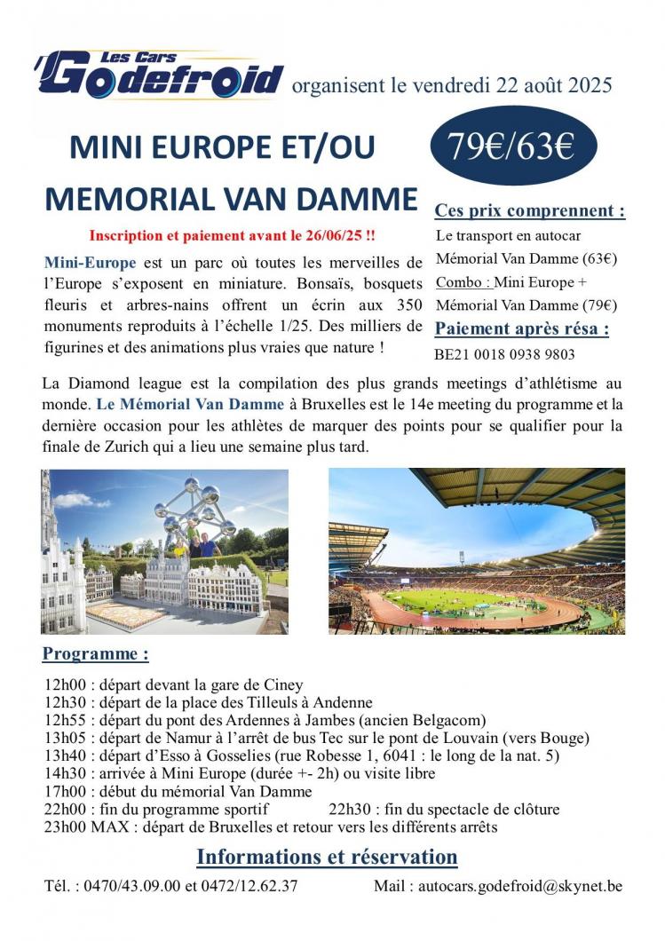 Affiche mini europe ou memorial van damme 22 aout 2025