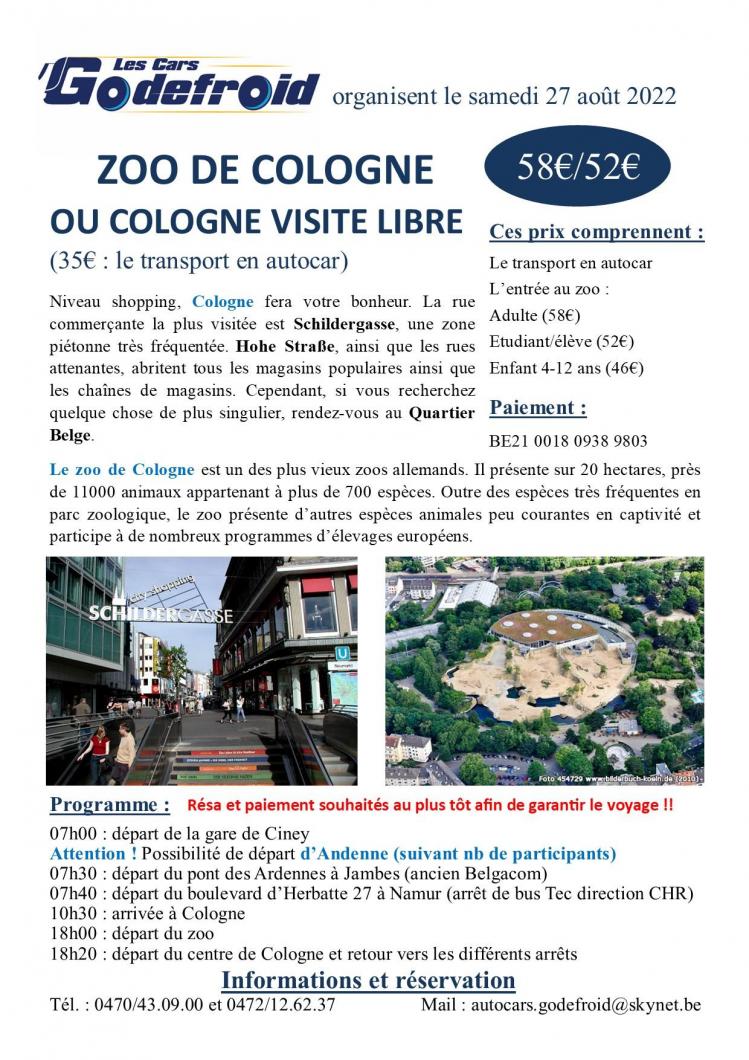 Affiche zoo de cologne et temps libre 27 aout 2022