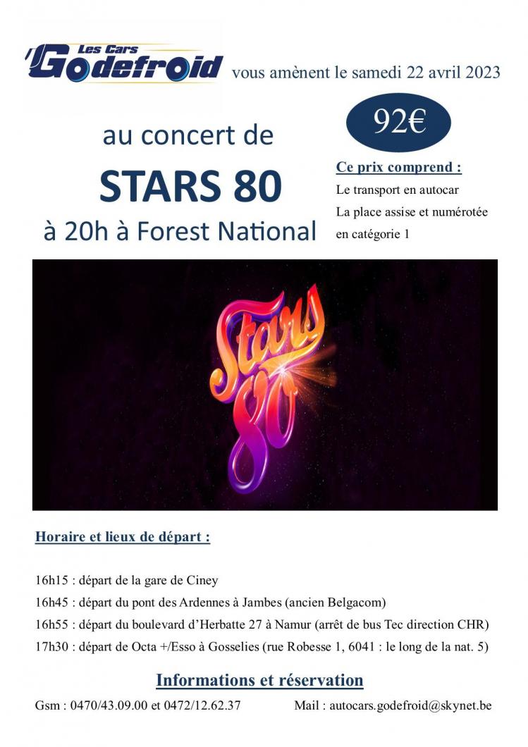 Stars 80 concert 22 avril 2023