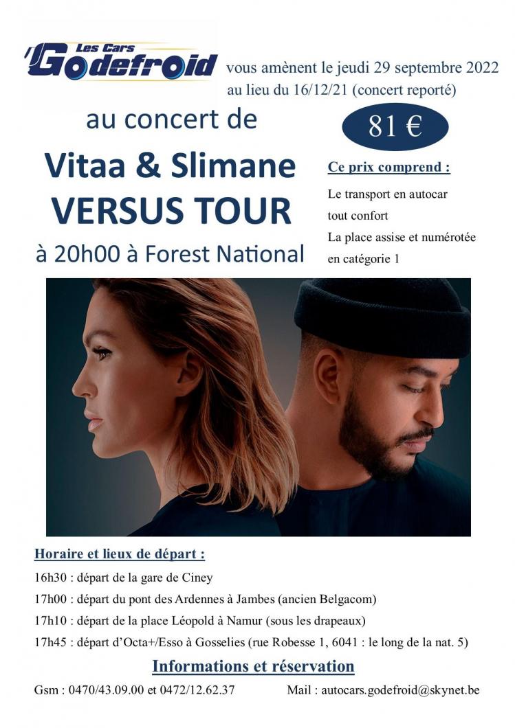 Vitaa slimane versus tour concert 29 septembre 2022 report du 16 decembre 2021 et 6 octobre 2020